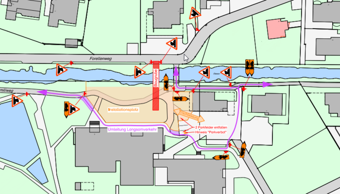 Umleitung Fuss- und Fahrradverkehr im Haberfeld